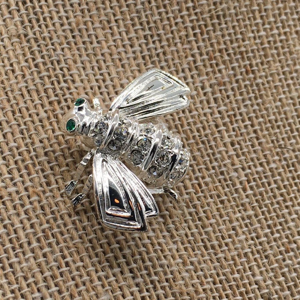 Joan Rivers Bee Brooch Sterling Silver Clear Cryst